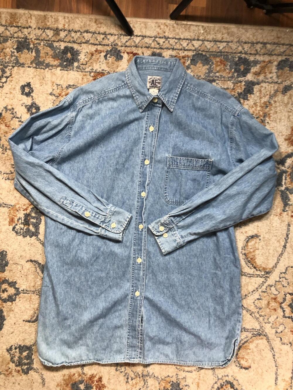 Vintage American Eagle Outfitters Shirt Mens M Blue Denim Long Sleeve Button Up